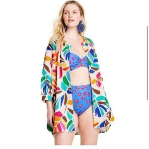 Tabitha Brown Botanical Print Swim Cover Up Shirtdress XS NWT
